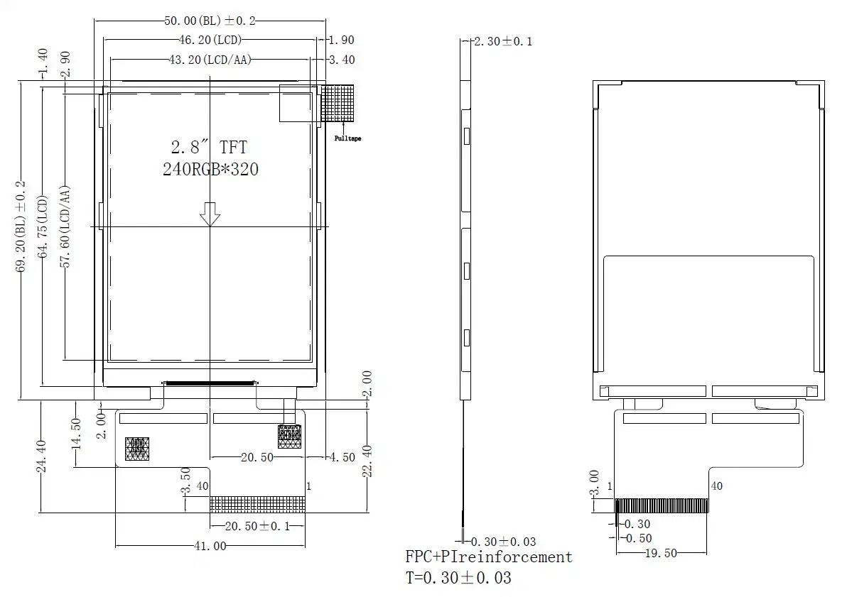 Type de connecteur FPC écrans LCD tactiles résistifs 2.8 pouces 240 * module LCD TFT interface SPI 320