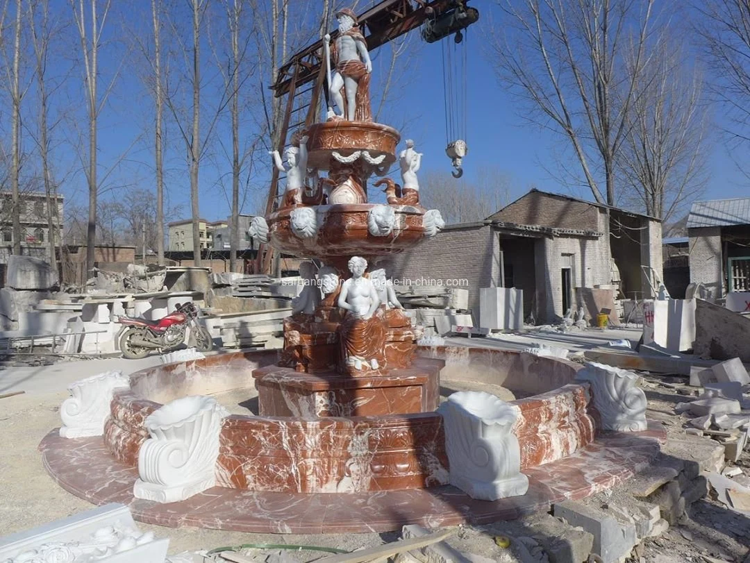 Hand Carved Garden Red Stone Marble Water Fountain