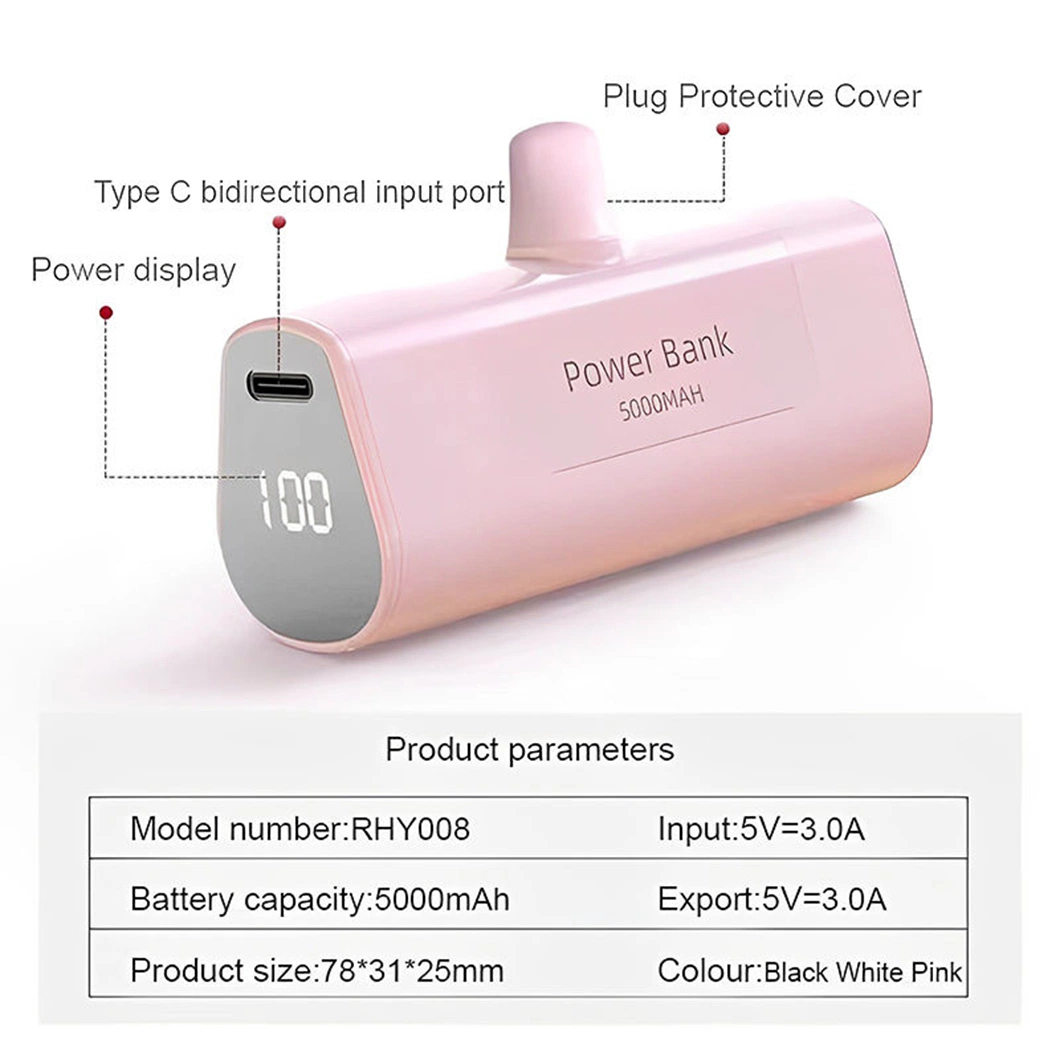 Cargador de mini cápsula Banco de alimentación Micro USB Tipo C 5000mAh Cargador de batería portátil para 3 in1 Cargador de teléfono móvil Alimentación Banco