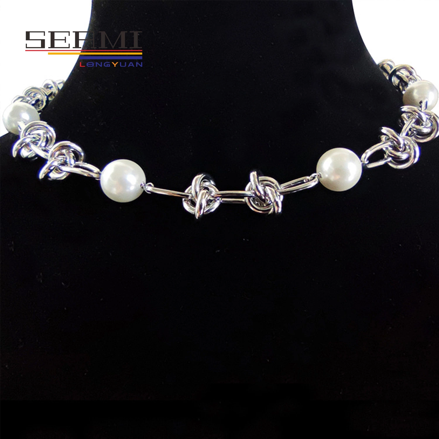 Dainty 18K Gold Link Chain Freshwater Pearl Knot Choker Nekclace