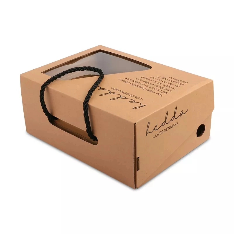 Vente en gros recyclage OEM Custom Design plastique fenêtre marron carton emballage Box pour chaussures Box avec logo imprimé