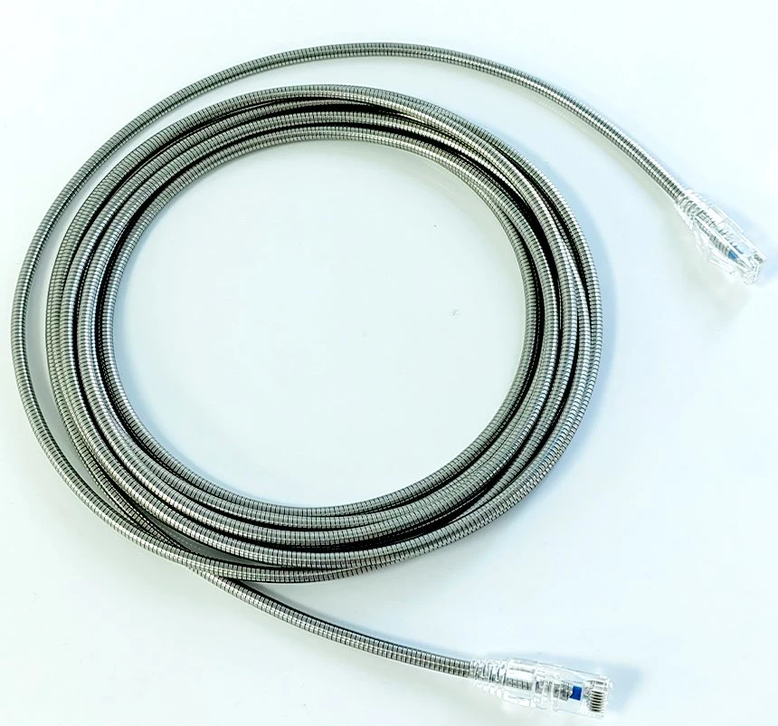 OEM Steel Armored Crossed Cat5e Network Cable, Slim, STP, LSZH, Gray