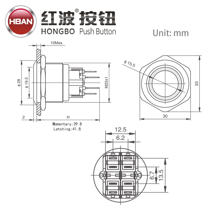 Momentary Ring Illumination Flat Push Button Power Symbol Switch 25mm DOT LED