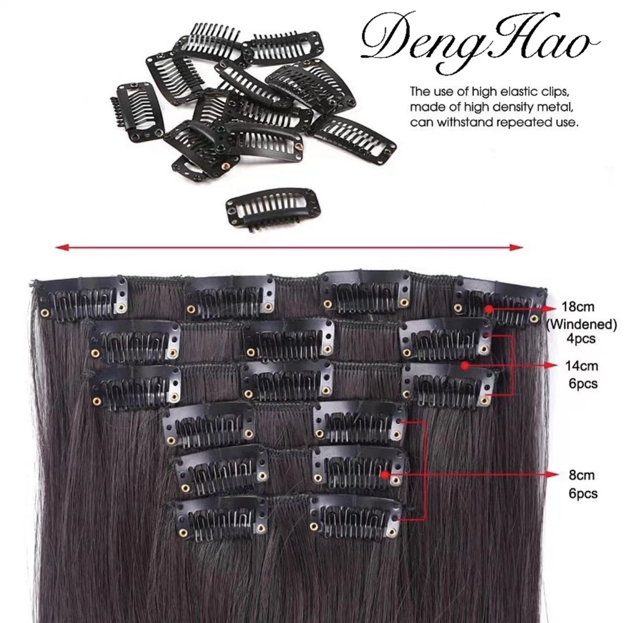 Full Head Stainless Steel Clip 100% Human Hair Clip in Hair Extensions