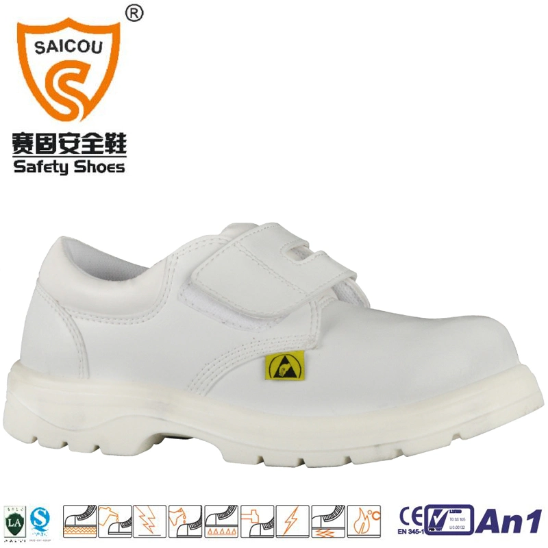 Industrial Anti-Slip PU White Leather Cleanroom Safety Shoes Sc-8817