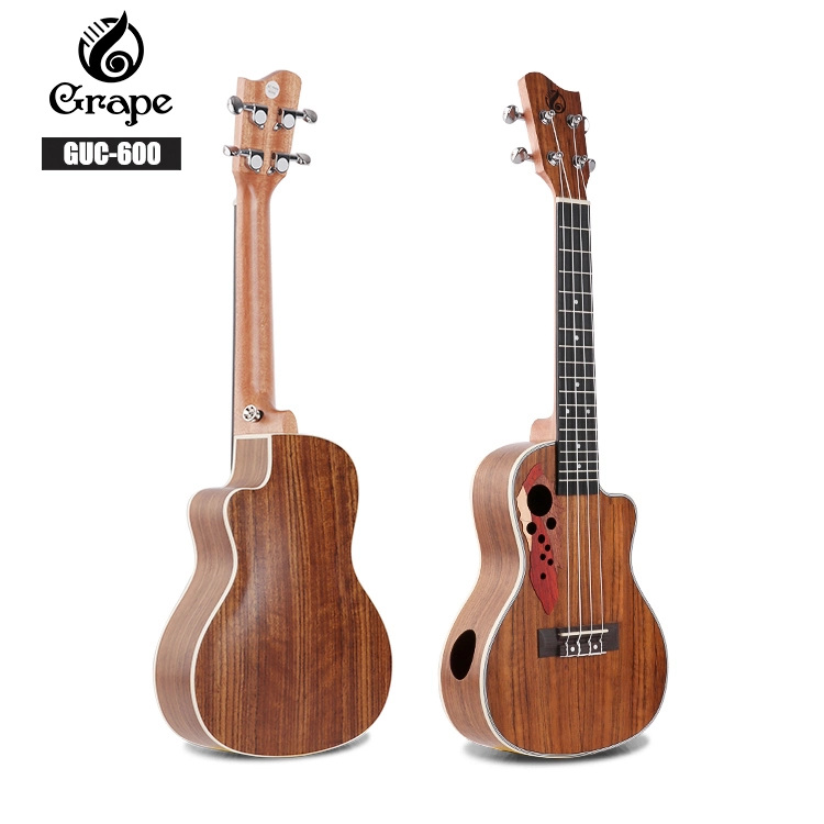 Tienda de Música Proveedor fábrica Precio al por mayor Walnut Special Sound Hole Diseño Cutaway Body Concert Ukulele