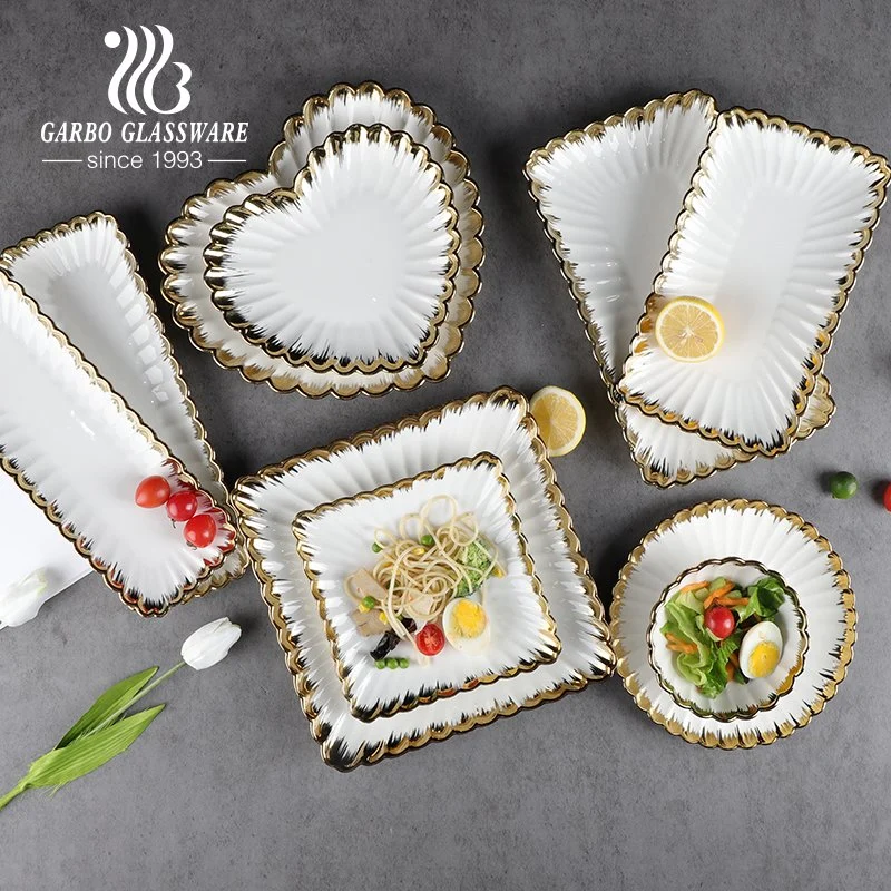 Жаростойкая фарфоровая столовая посуда Luxury Fancy Dinner набор керамических столовых посуды С золотым ободом