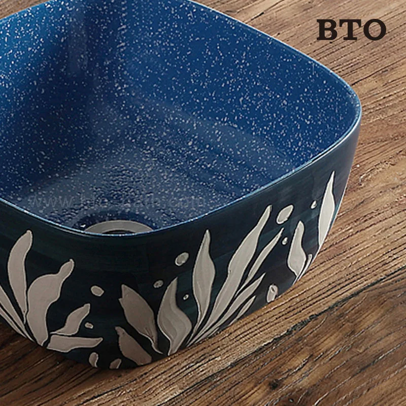 Elegant Modern Sanitary Ware Art Basin Black Square Hand Wash Ceramic Countertop Basin for Bathroom