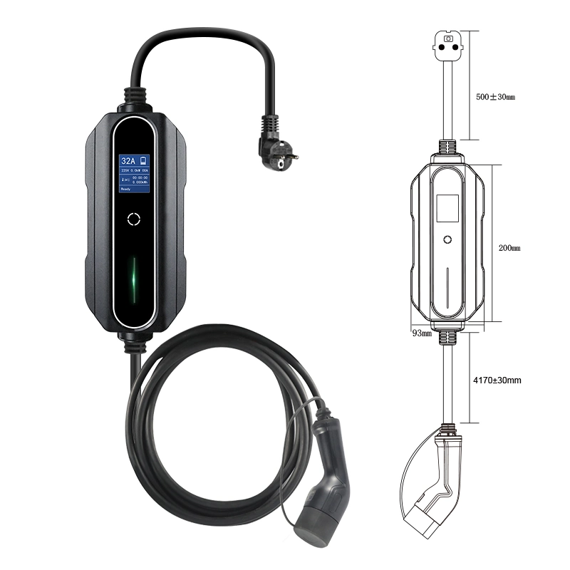 Cargador rápido de EV Home Usar el modo2 tipo2 cargador portátil con pantalla de 32 A 250V AC automóvil cargando