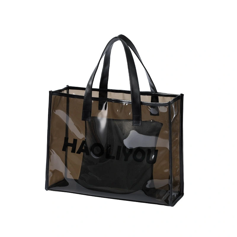 Transparent Handbag for Women PVC Large Capacity Beach Tote Bag Clear Bag Travel Ladies Shoulder Bag with Purse