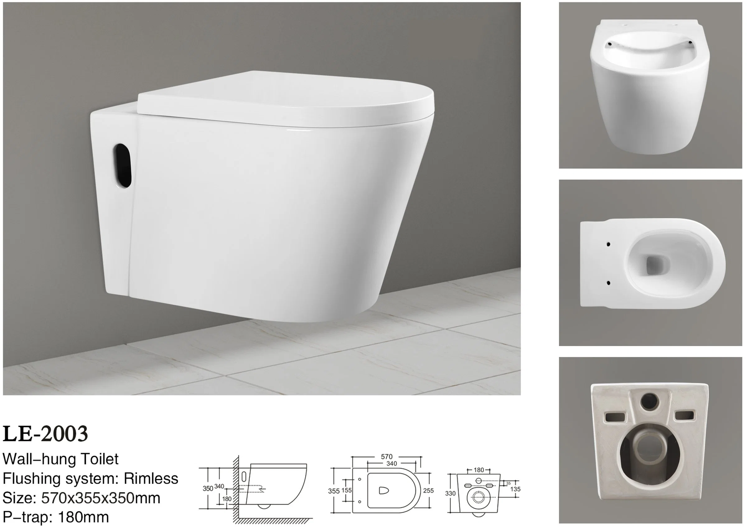 Alta calidad Closestool personalizable montado en pared agua Ahorro P-Trap inodoro