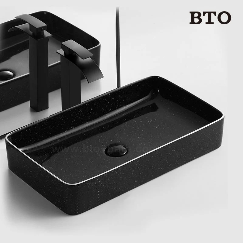 Sanitary Ware Art Basin Black Handmade Wash Countertop Rectangular Basin for Bathroom Tabletop