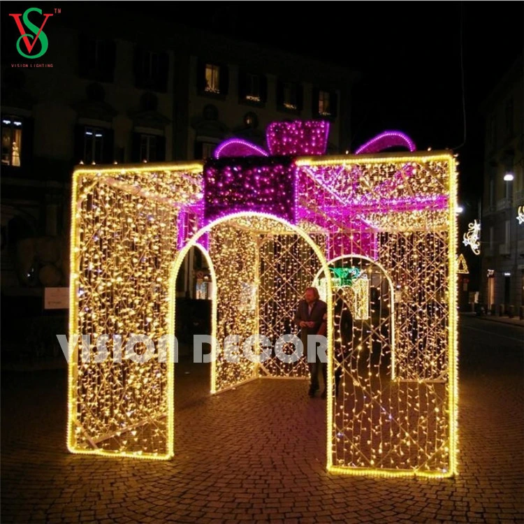 Fabricante de LED 3D hecho gigante Caja de regalo de Navidad en el exterior de la luz de Motif