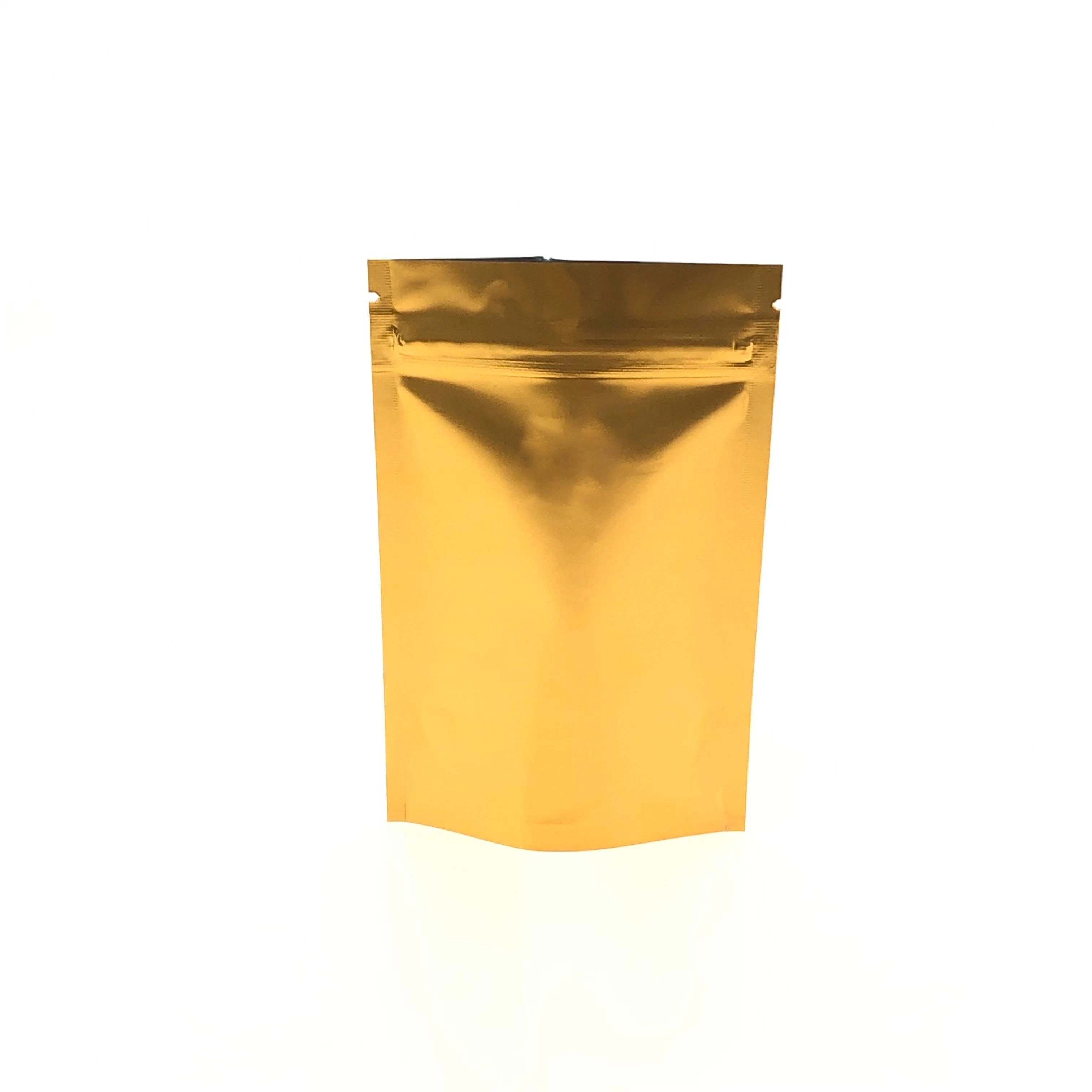 Hochwertige Custom Printed Metallic Stand Up Pouch Golden Mylar Tasche Mit Reißverschluss