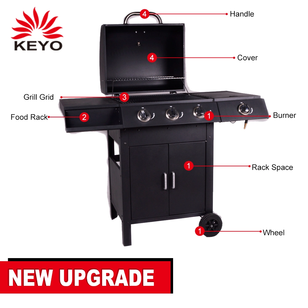 Outdoor Portable Four Burner Black Barbecue BBQ Gas Grill