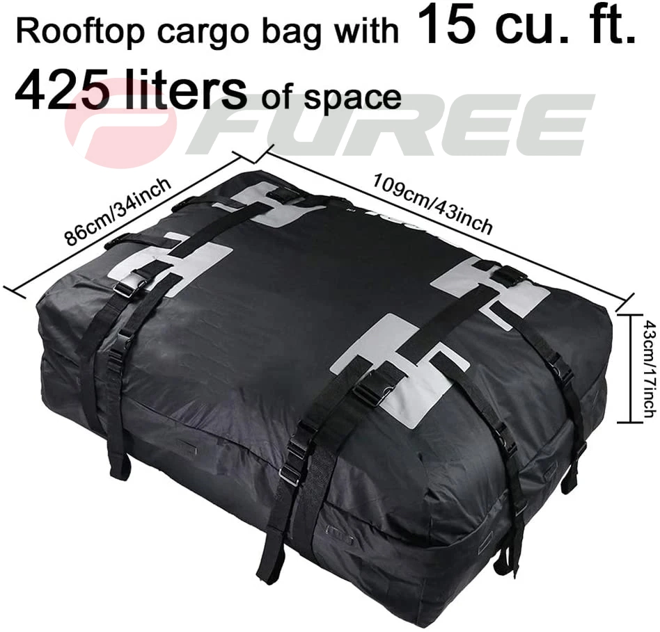 Waterproof Car Roof Bag or Car Roof Cargo Carrier for Rack or No-Rack. Roof Bag Car Top Carrier 15 Cu. FT (with Straps, Mat, Storage Bag)