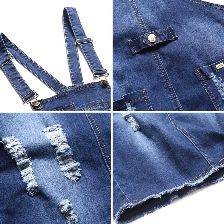 Fashion Style Blau Kurze Denim Strapsrock Denim Overall