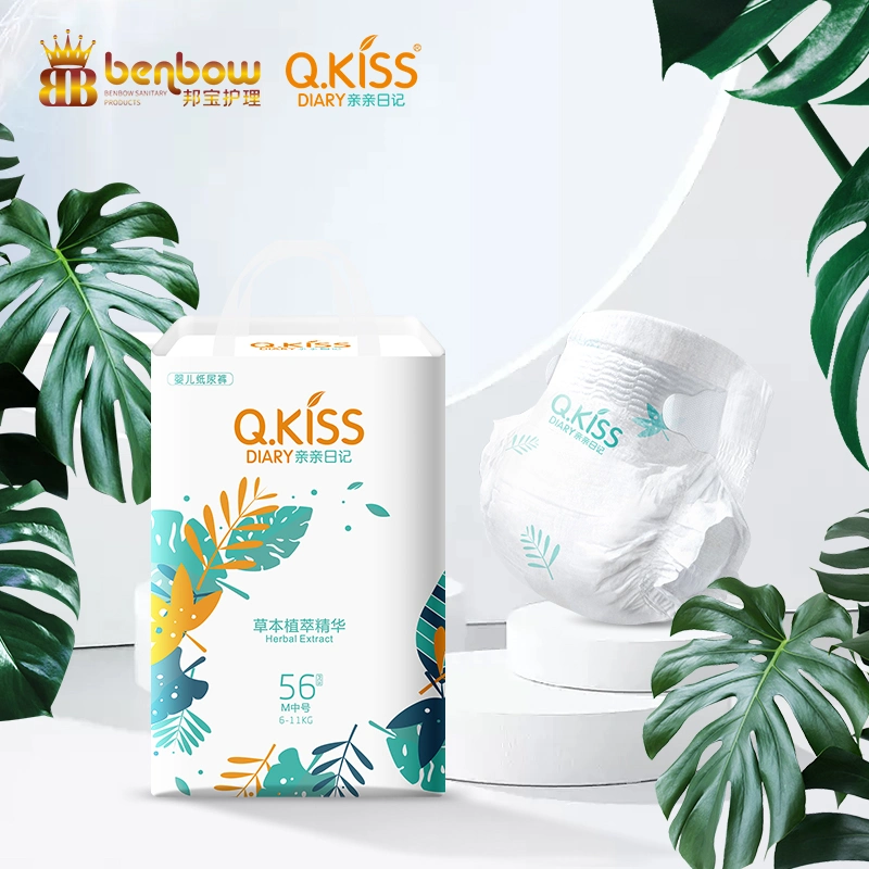 Basic/Sample Customization Imported Q. Kiss Diary Herbal Extract Saps Light Core Disposable Baby Diapers/Nappy