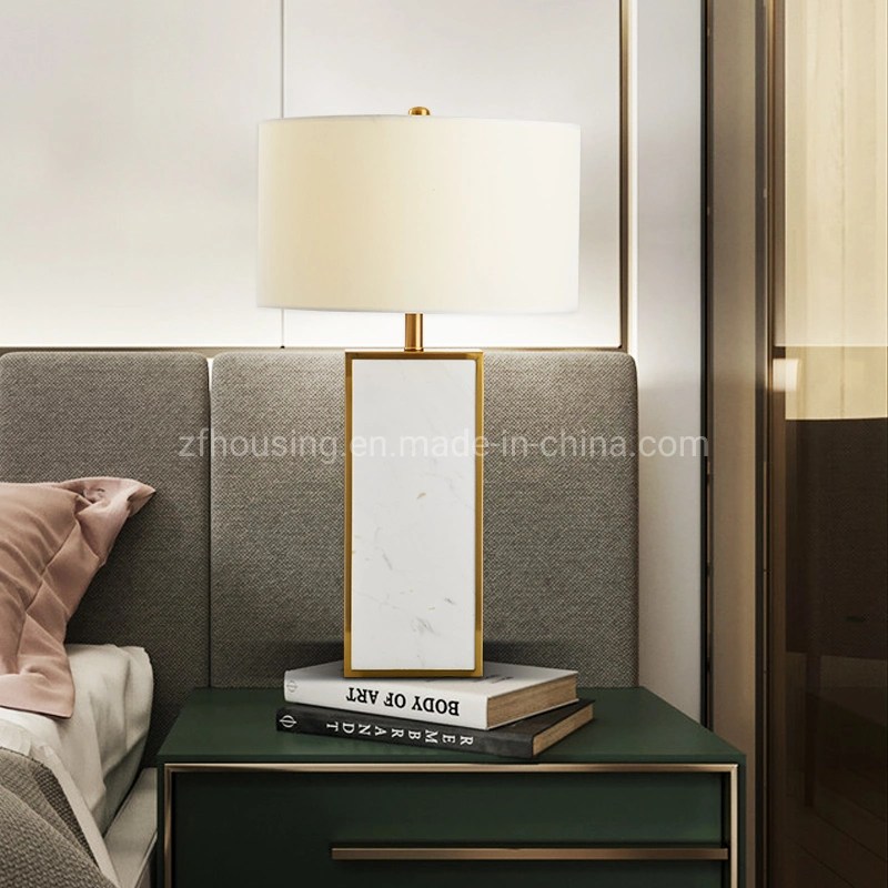 Luxurygolden Side and White Marble Table Lamp with Cloth Lampshade for Hotel, Hall, Bedroom Zf-Cl-015