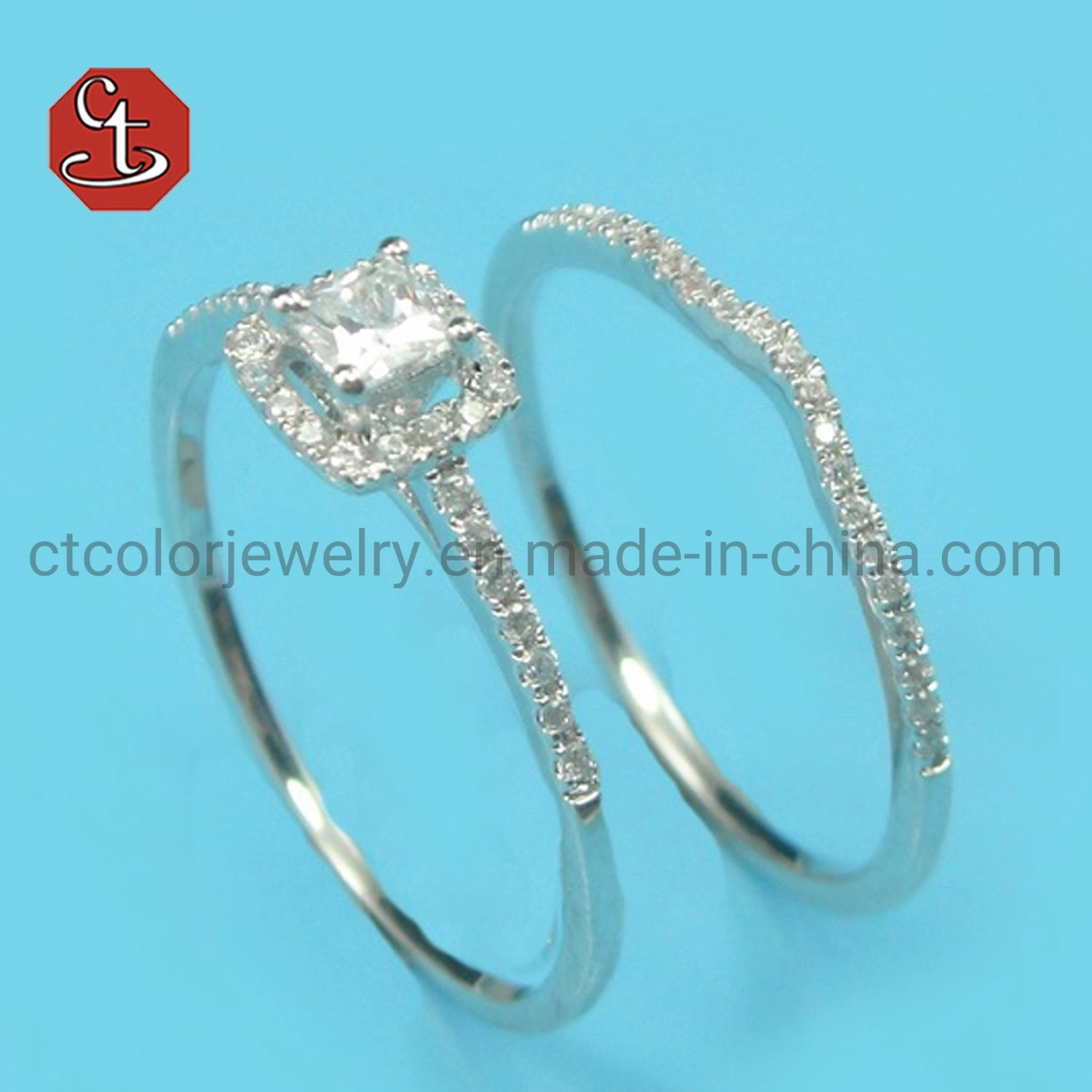 /Bridal establece con marquetería 2pcs el anillo de boda romántica propuesta romántica allanar AAA+ Cubic Zircon Color Verde Naturel Stone Joyería de Plata