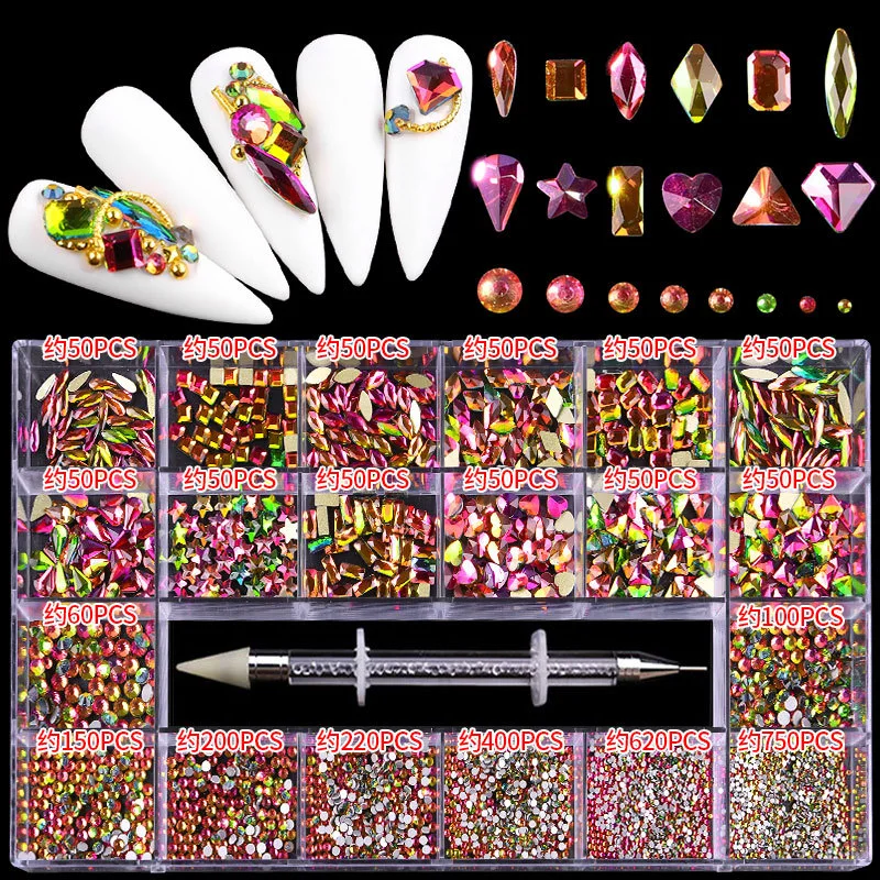 21 Grid Nail Diamond Nail Rhinestone Nail Jewelry for DIY Nail Art