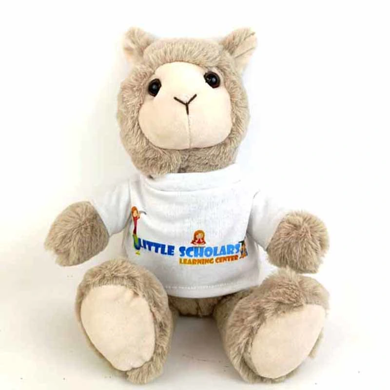 Personalizada de logotipo 20cm sentado vestindo a camisa T Soft Peluche recheado animais lhama