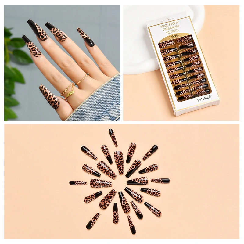 Cross-Border Exclusive for Wearing Nail Long Ballet Nail Art Leopard Snake Nail Patch Finished Product Fake Nail Nail Satch