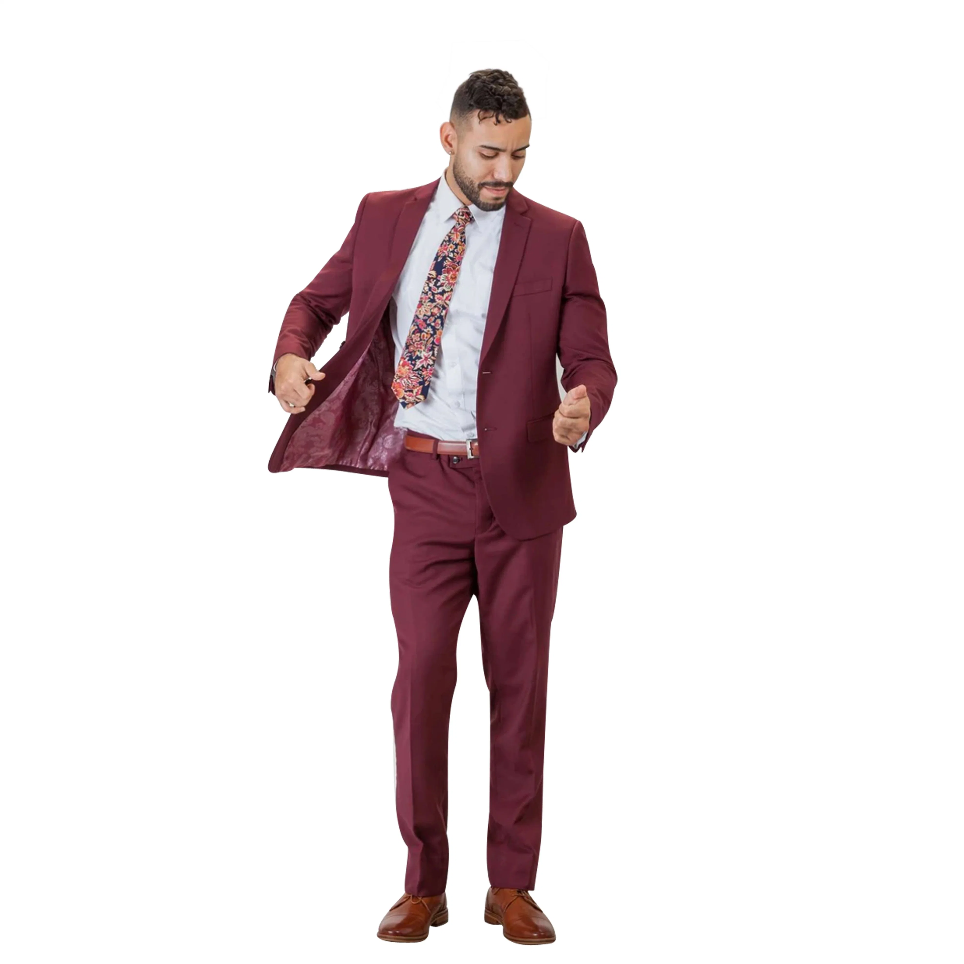 Costume pour homme moderne de couleur beige à boutonnage simple de haute qualité.