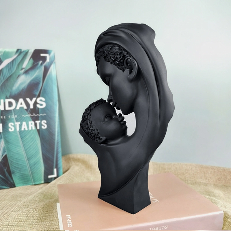 Resin African Mom Hugging & Kissing Son Statue for Mother&prime; S Day Gift Decoration