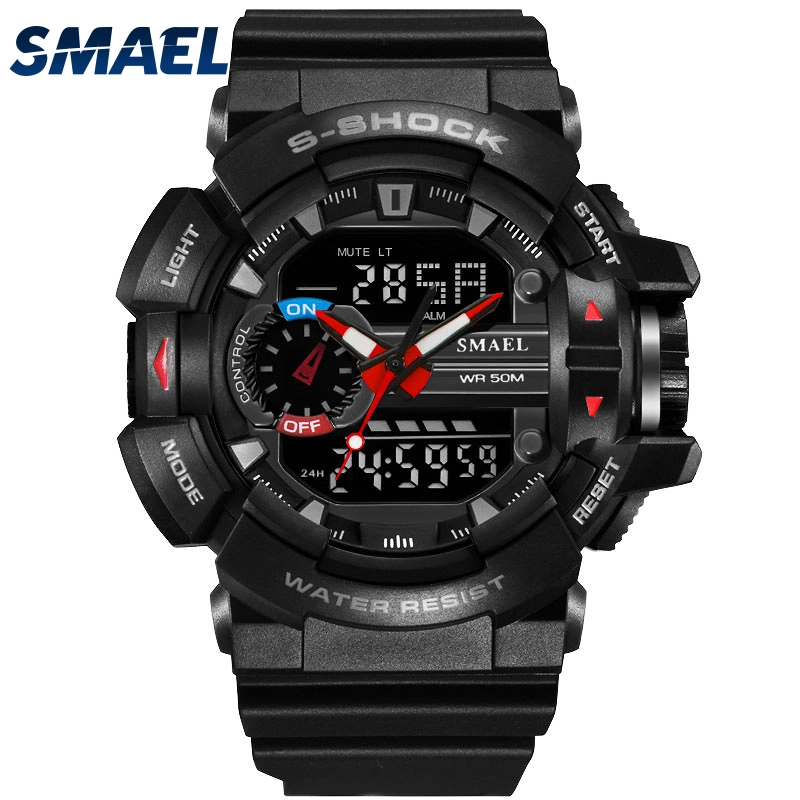 Cool cadeau électronique antichoc montres sport étanche multifonctions Double affichage montre à quartz électronique noir Siver