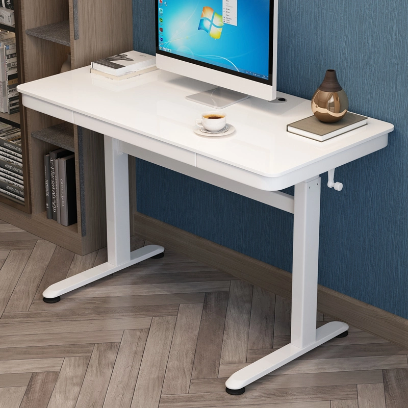 Hand Crank Sit Stand Lift Desk Metal Frame Height Adjustable Office Home School Standing Study Computer Table