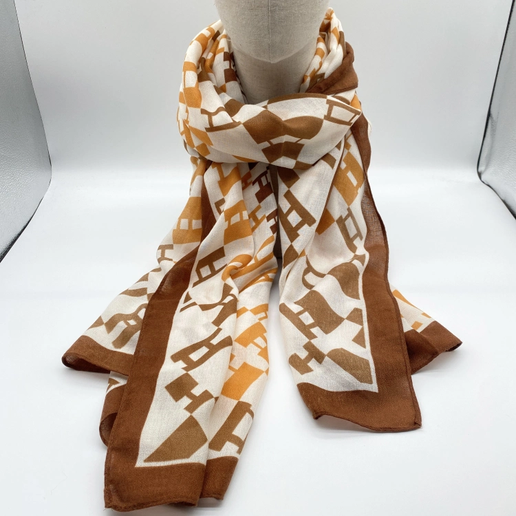 Fashion Wholesale Spring Summer Placement Print Beach Light Scarf Woven Custom Long Scarf Women Shawl