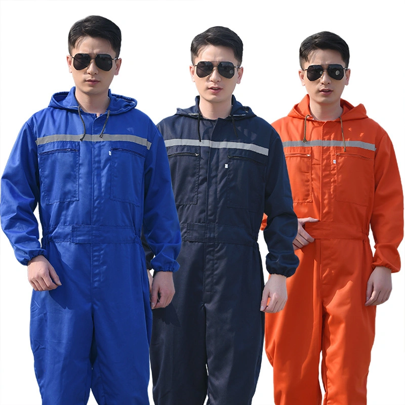 Industrial Outdoor Work Clothes Overall Hooded Zipper Pure Color Workwear Work Suit