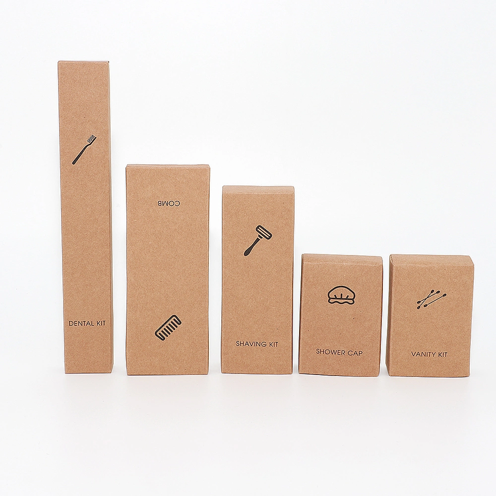 Disposable Eco Friendly Kraft Paper Box Hotel Guest Bathroom Toileteries Amenities Set