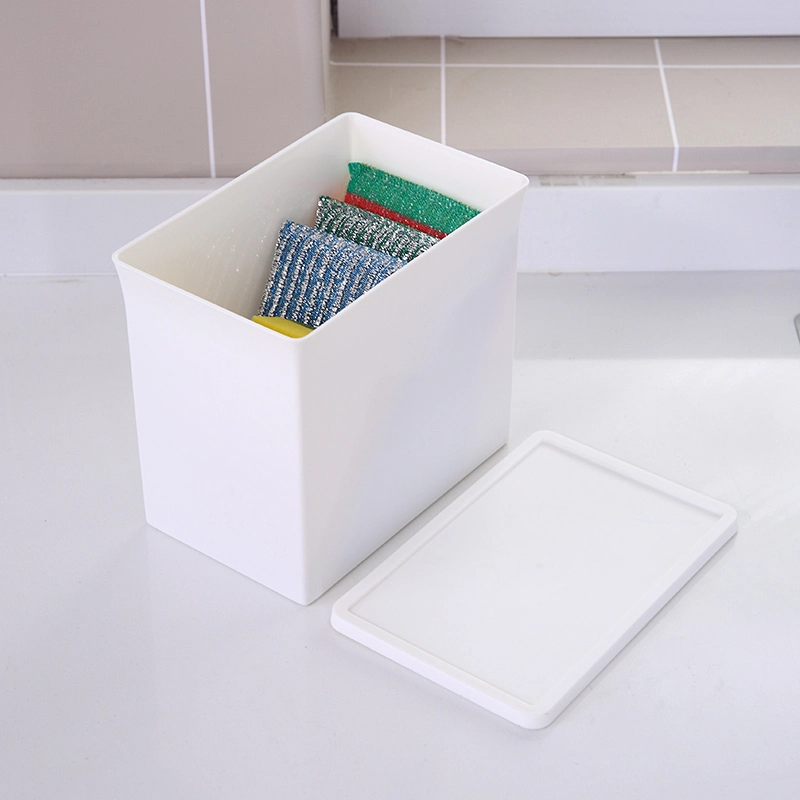 Household Large Solid Color Cabinet Organizer for Home Bathroom Kitchen Practical Plastic Storage Box with Cover