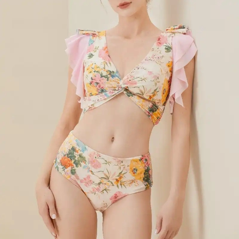 2023 Moda Mulher Sarrong Suit de banho de gola em V Swimwear Beachwear