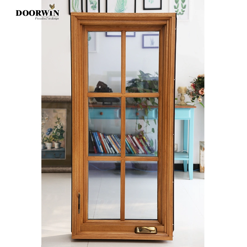 Hermosa madera aluminio doble acristalamiento de Casement de excelente calidad de la ventana de aluminio de madera maciza de empujar la manivela de Casement Windows