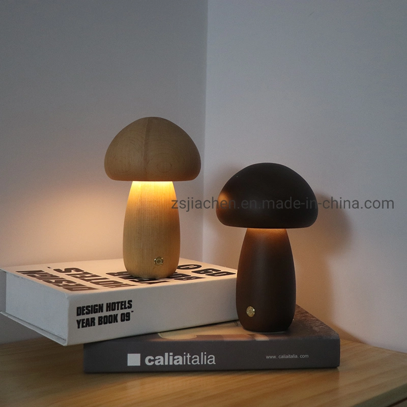 Amazon Ebay Style Mushroom Wooden Night Light USB Table Desk Lamp with LED Light