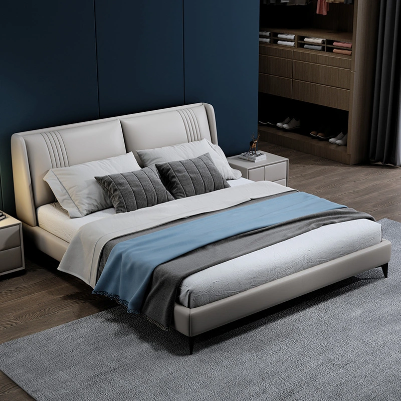 Oferta de fábrica Hotel moderno de luxo em couro tamanho King cama de madeira Mobiliário de quarto dormitório cama conjuntos de Design de quadros