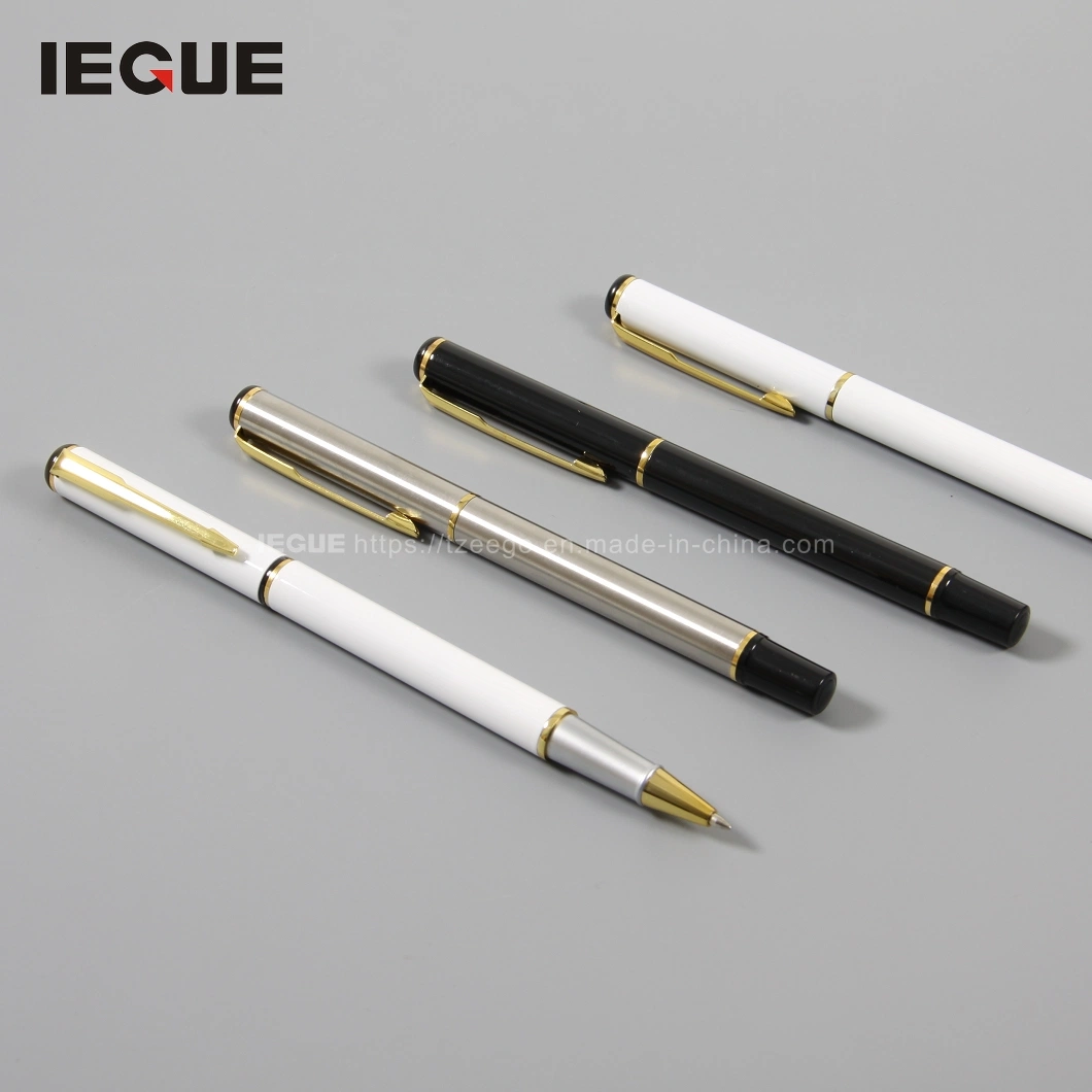 Promotional Ball Pen Customized Logo Black White Slim Metal Body Twist Ballpoint Pen