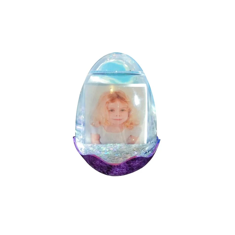 LED Light Music Plastic Glitter Snow Globe Photo Frame with Photo