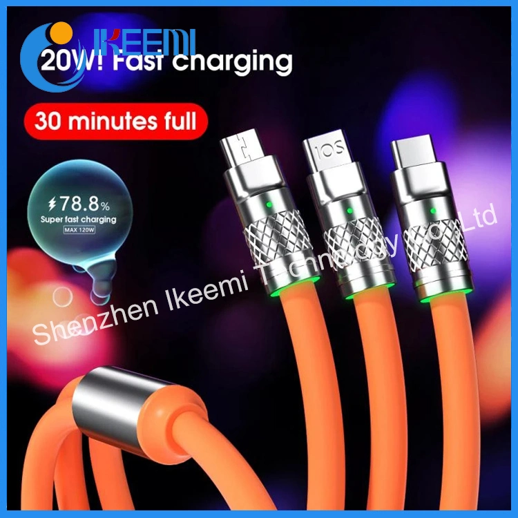 2023 Hot Selling Multi 3 in 1 120W Mobile Phone Fast Charging USB Data Cable Type C