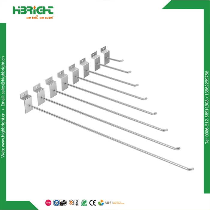 Supermarket Shopfitting Chrome Metal Steel Slatwall Pegboard Accessories Wire Display Hook