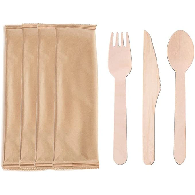 Natural Biodegradable Bulk Birch Tableware Set Wooden Spoon/Fork/Knife Cutlery