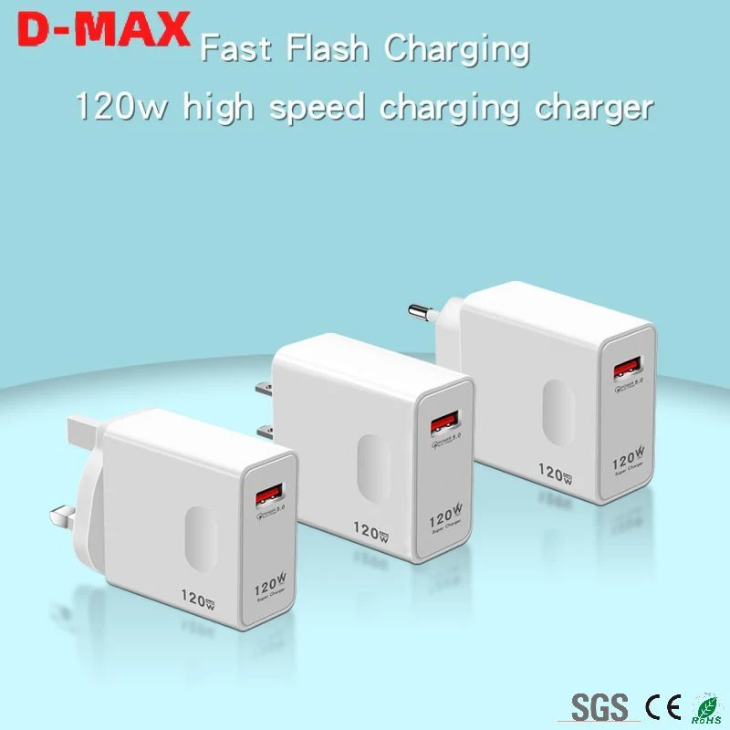 120W Super Fast Charge Us/UK/EU Mobile Phone Charger for Ubs Charging Head