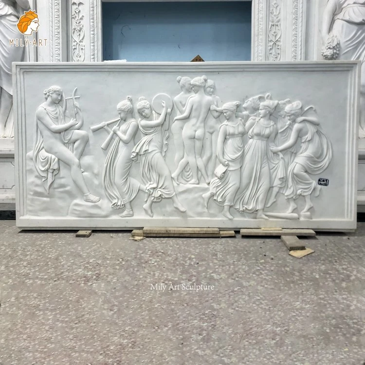 Outdoor Large Wall Natural Stone Hand Carved Marble The Three Graces Statue Relief