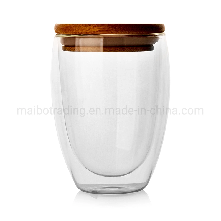 Forma redonda Double-Walled dos capas de la copa de cristal de 12oz 350ml de agua caliente el café a diario Office Small MOQ Servicio personalizado