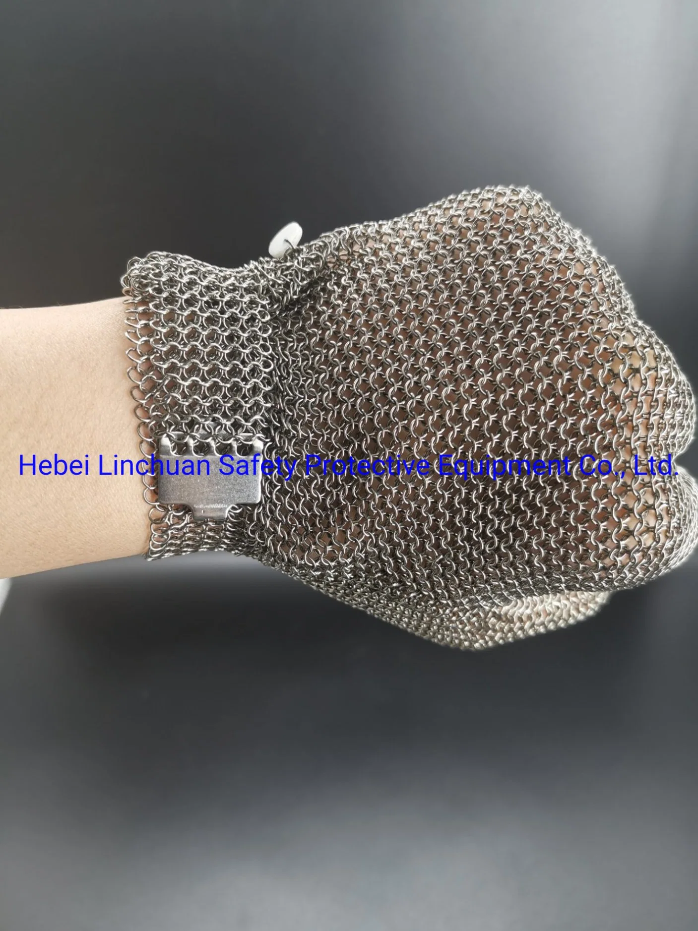 Metal Mesh Glove with Wrist Length Cuff with Wide Spring Strap Comfortable Working Chainmail Glove for Food Processing and Meat Cutting