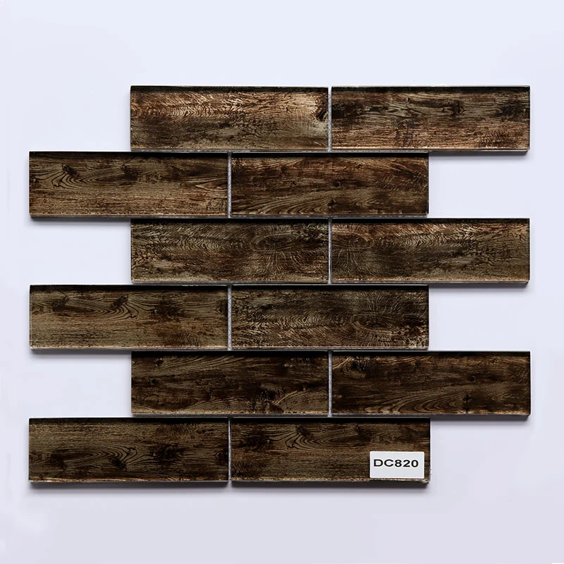 300*300 mm TV Wall Background Decor Wood Like Finish Glass Mosaic Tile