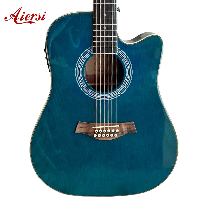 Halber Preis für Glanz Finish Aiersi Blau Farbe Cutaway 12 Saite Elektrische Akustische Gitarre